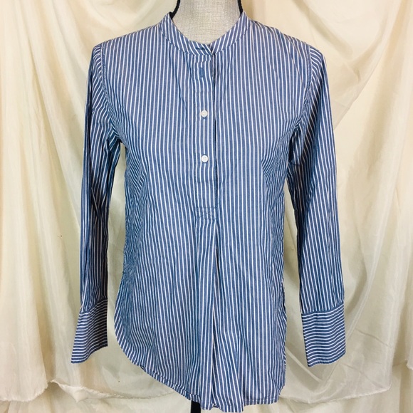 Madewell Tops - Madewell Size Small S Long Sleeve Popover Top Blouse Blue White Stripe Cotton